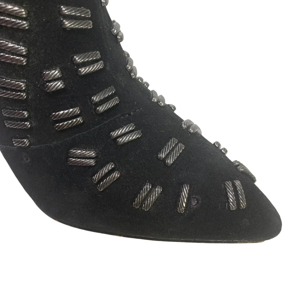 Sam Edelman Melina Suede Leather 7.5‎ Pointy Toe Stiletto Black Silver Embellish